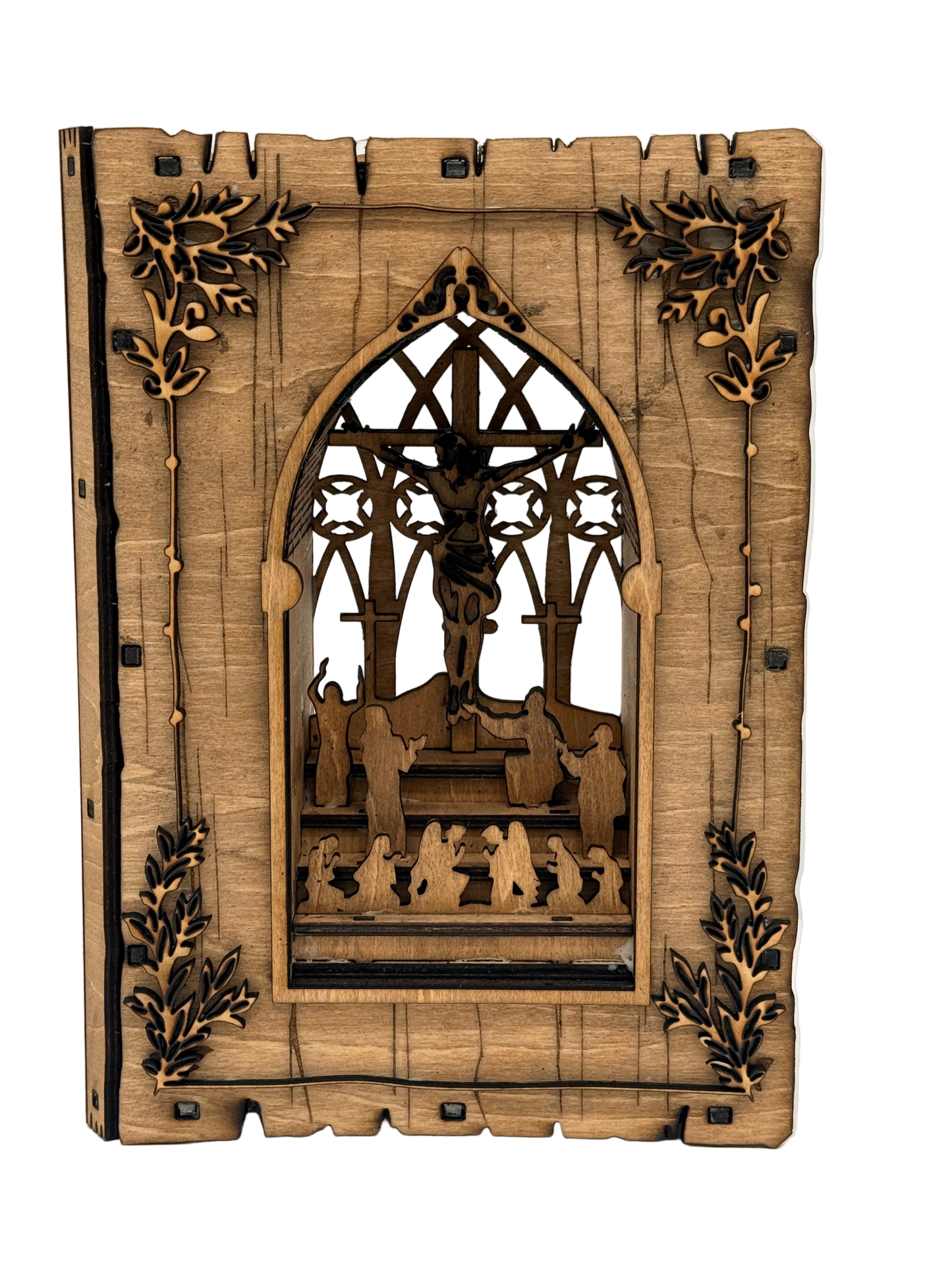 Tableau en bois scène de crucifixion