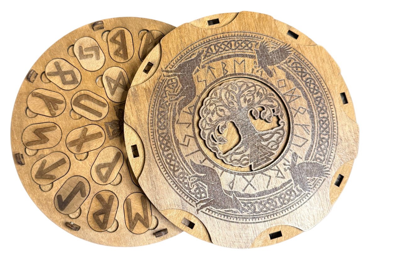 Disque runique en bois gravé personnalisable