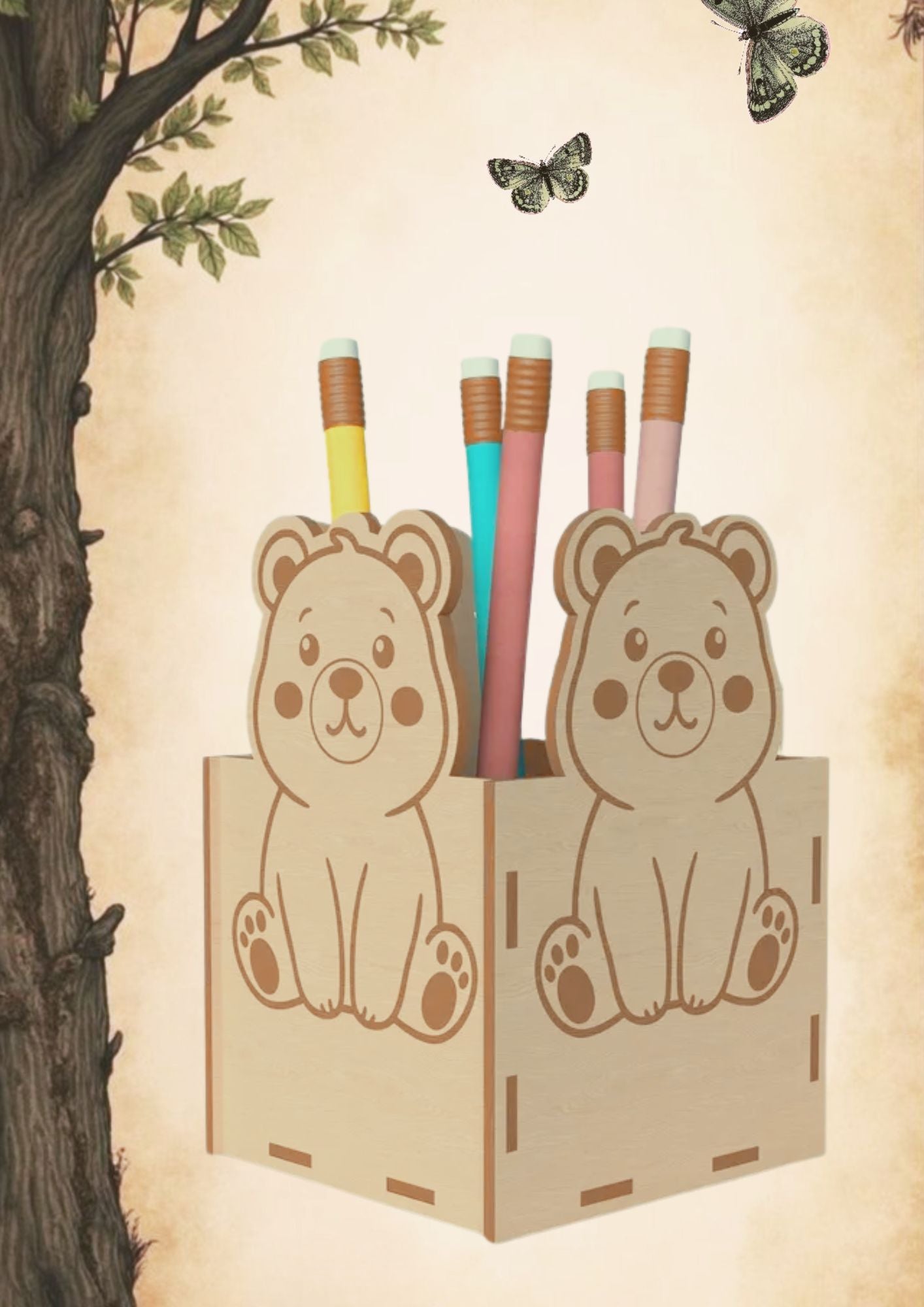 Porte-crayons 3D en bois – Déjà assemblé (prêt à l’emploi)